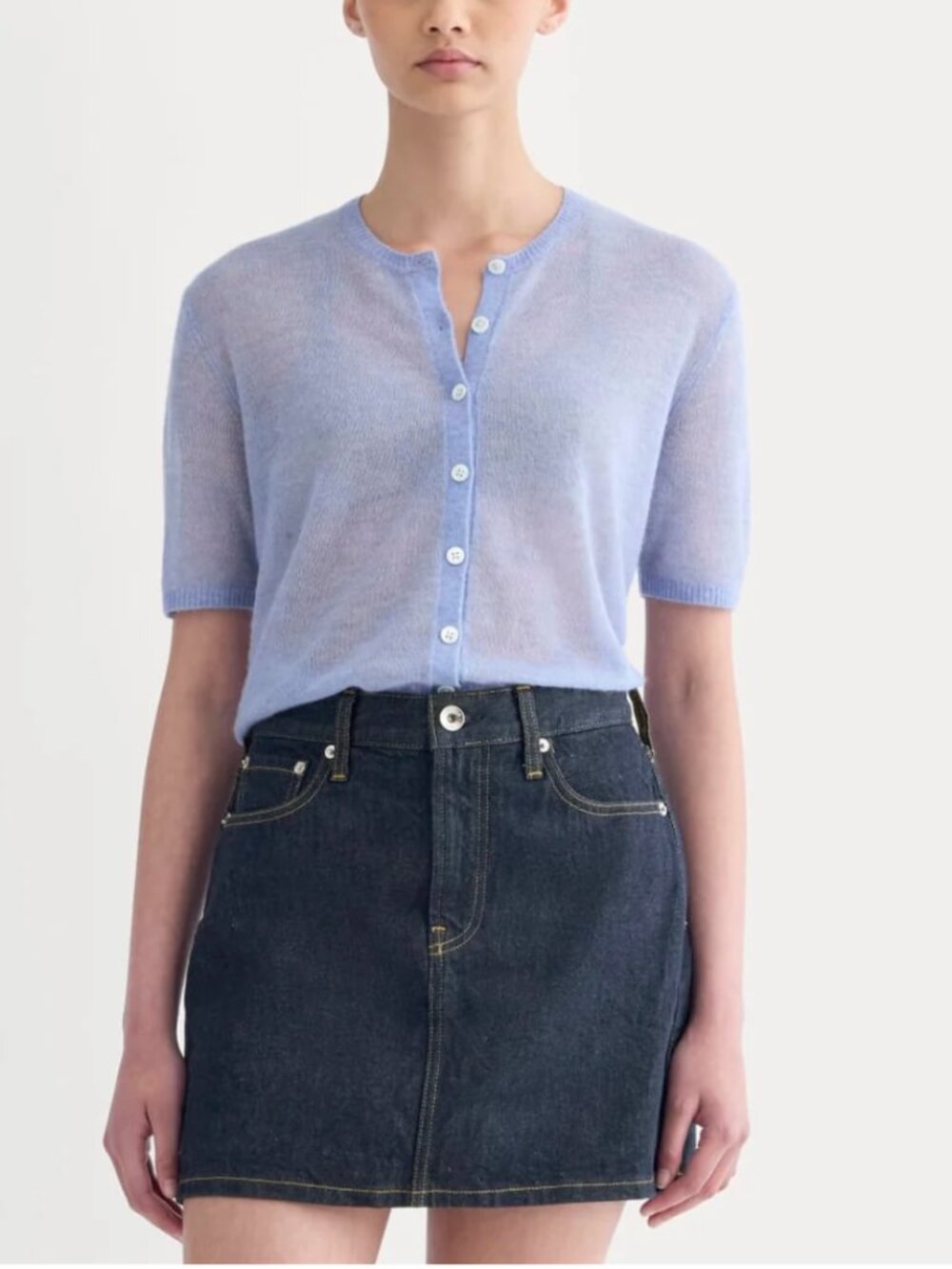 Everlane The Air Alpaca™ Short-Sleeve Cardigan | Soft Blue Size S NWOT